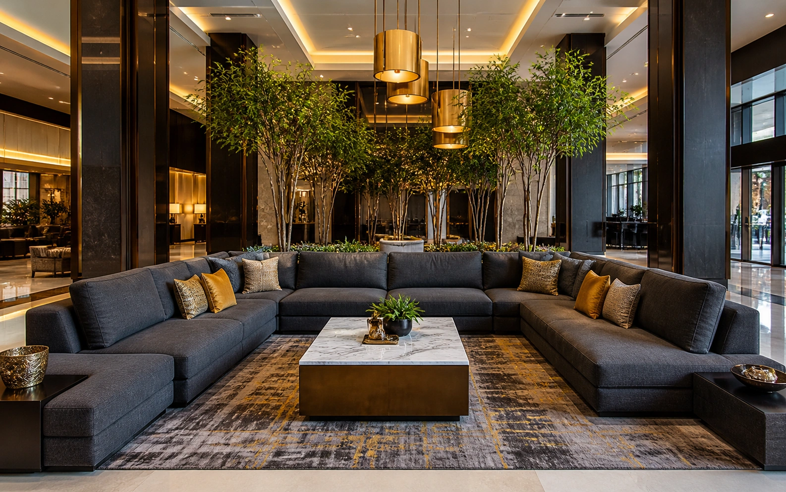 Sectional sofa in a large hotel lobby setting