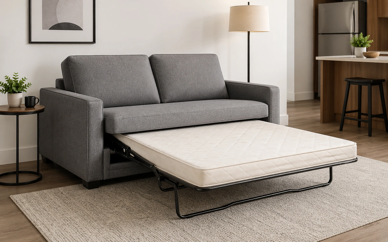 Sleeper loveseat with pull-out bed mechanism