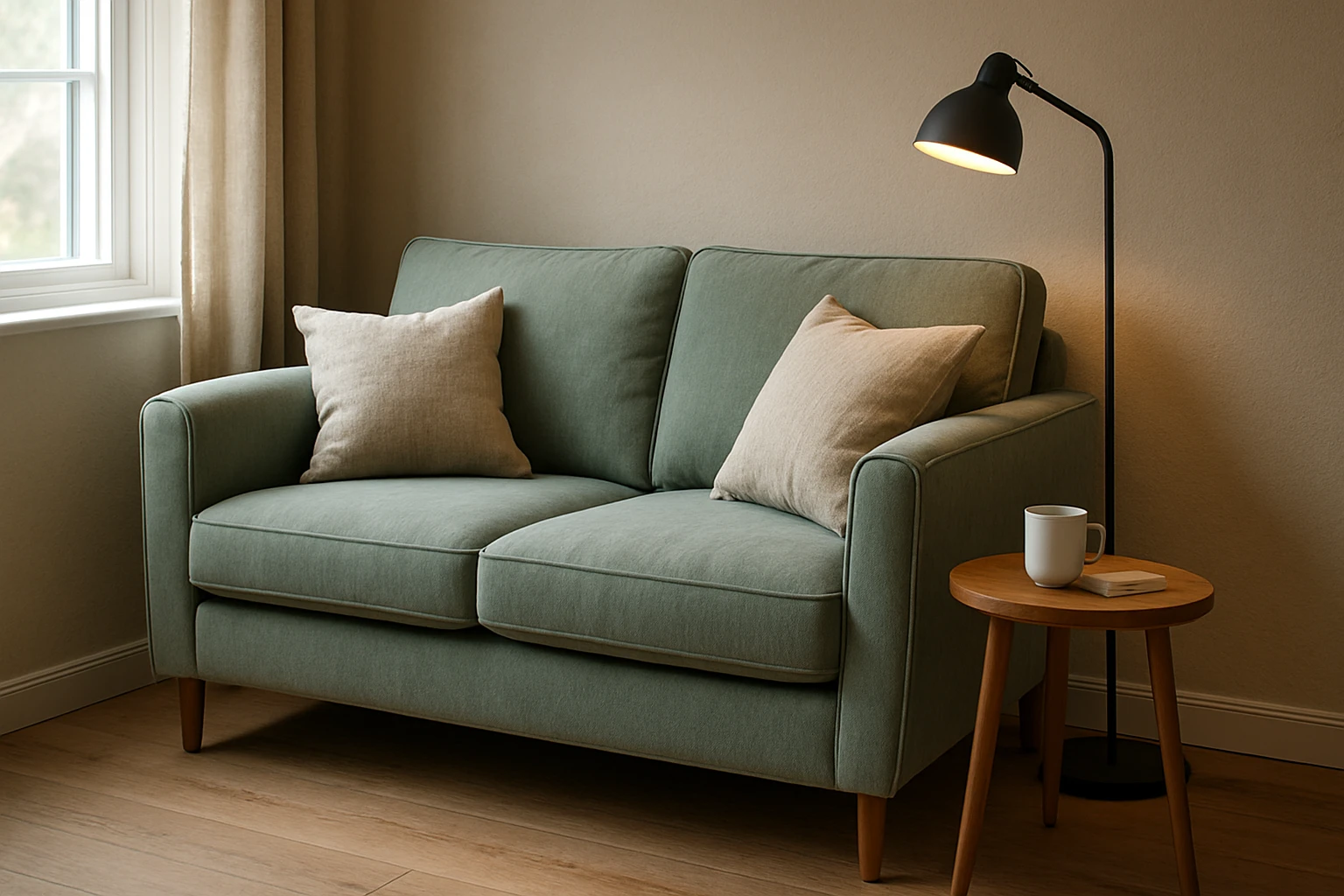 Compact loveseat in small living space