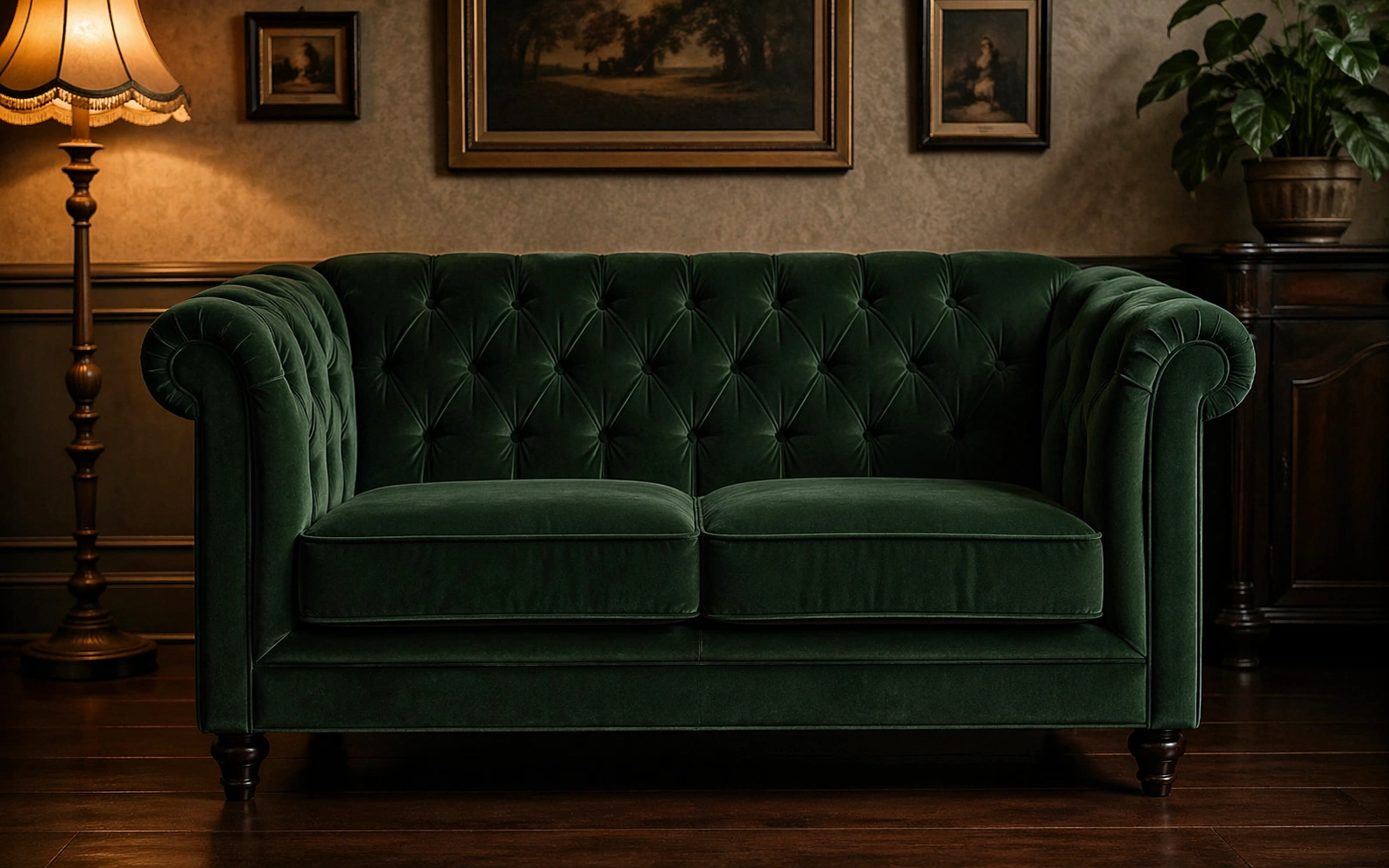 Tufted loveseat with classic chesterfield-style button detailing