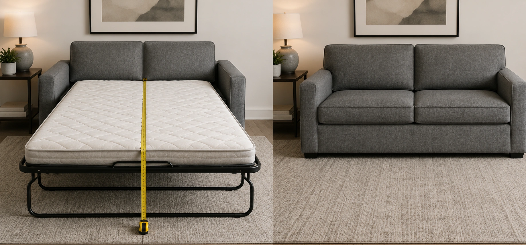 Measuring a sleeper sofa in both closed and open bed positions