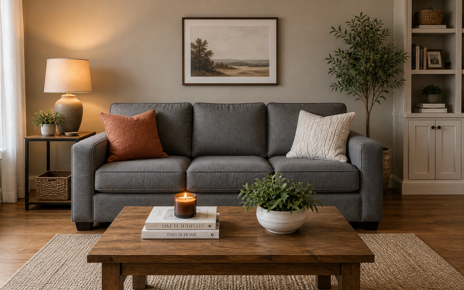 Medium grey sofa in a contemporary family room