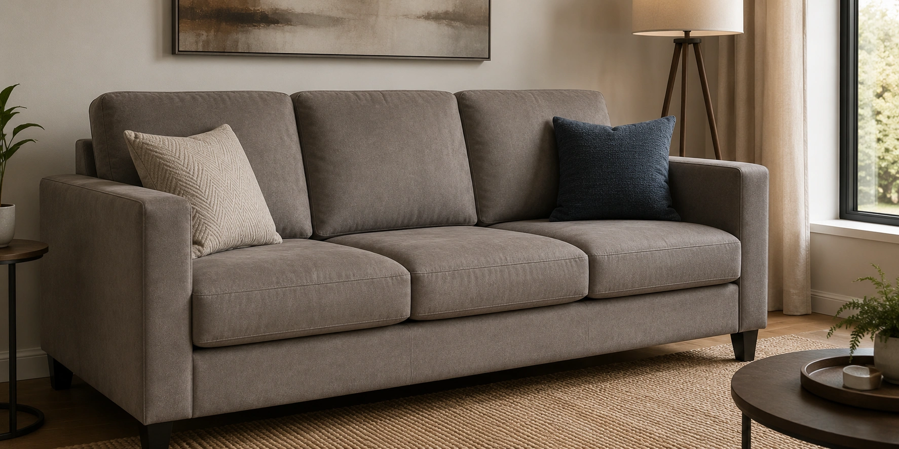 Microfiber sofa fabric showing tight synthetic fiber construction