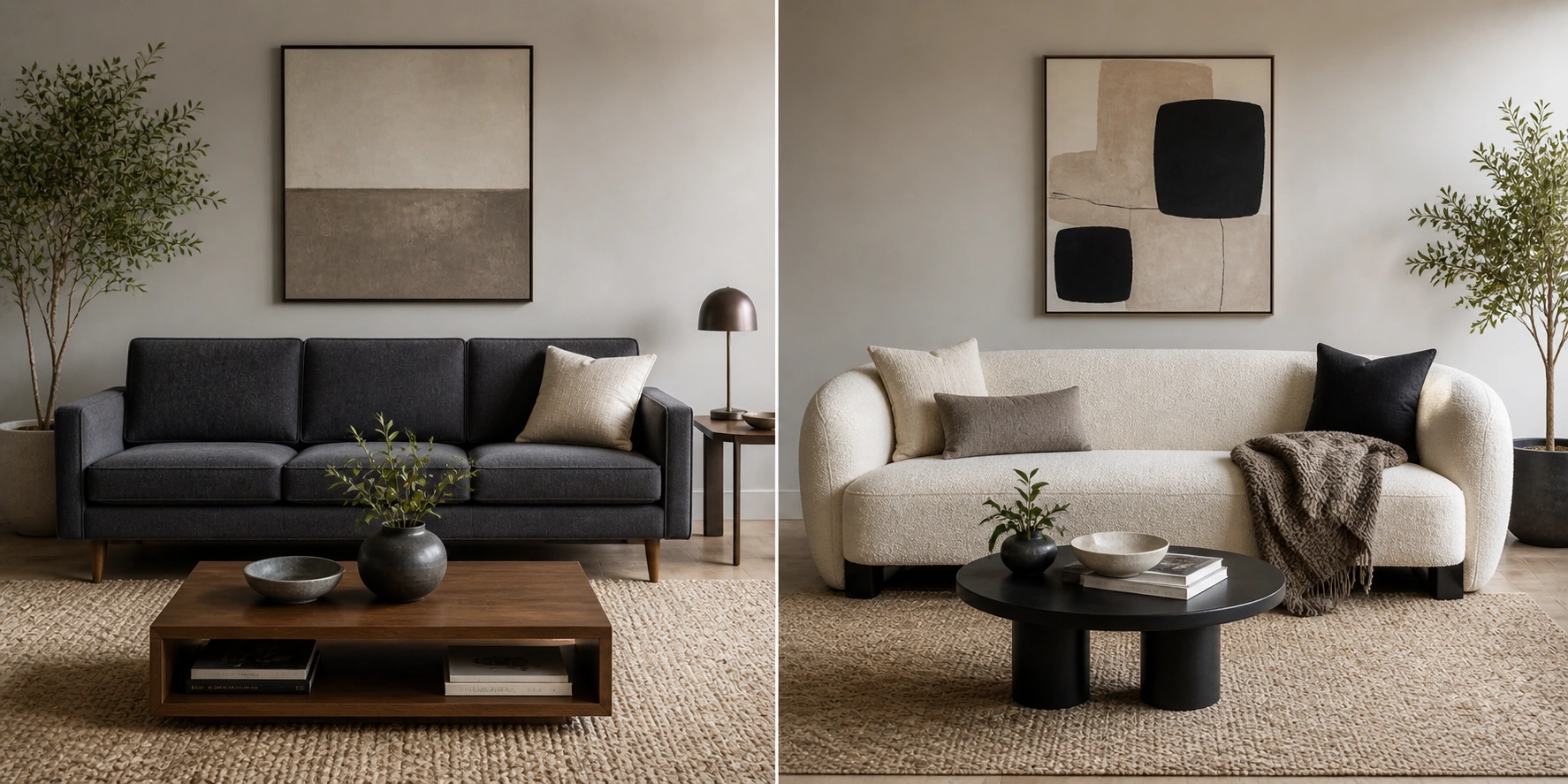 Side-by-side comparison of a modern sofa and a contemporary sofa design