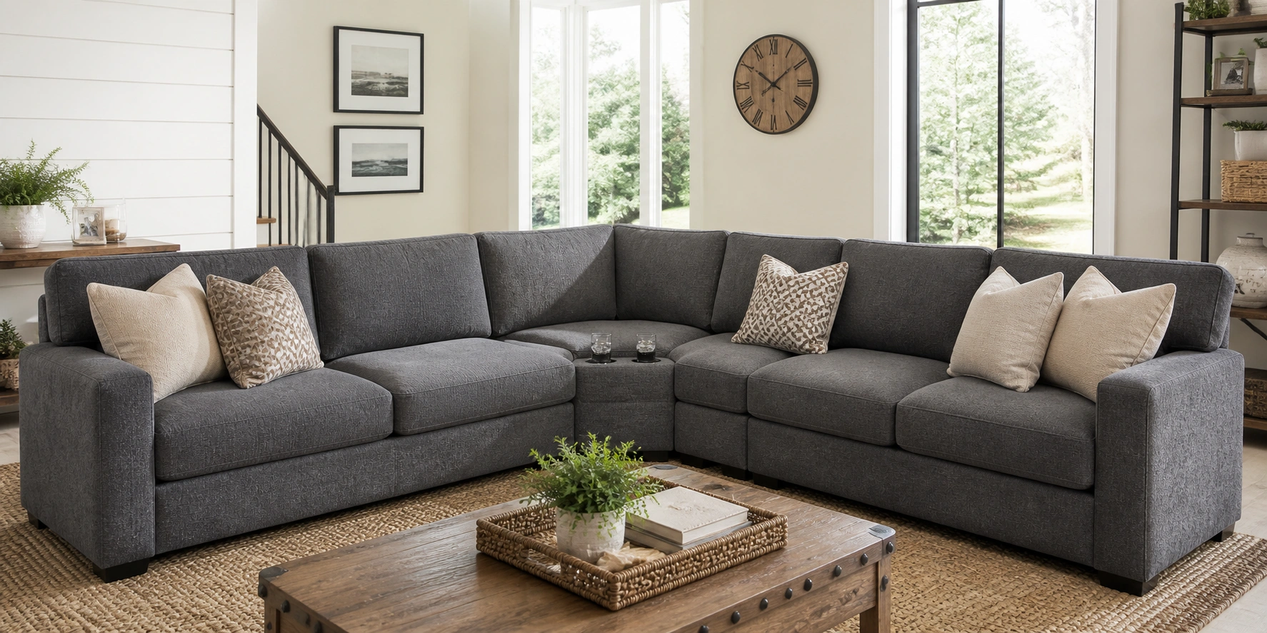 Modular sofa with removable cup holder console
