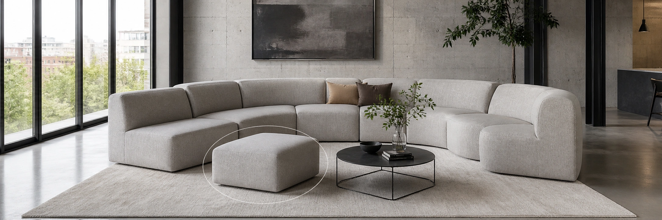 Modular sofa system with ottoman as one of the configurable pieces