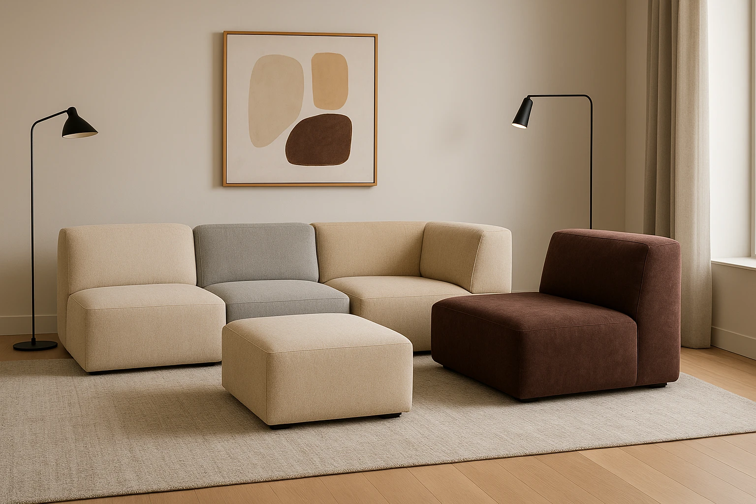Modular sofa pieces in contemporary living room