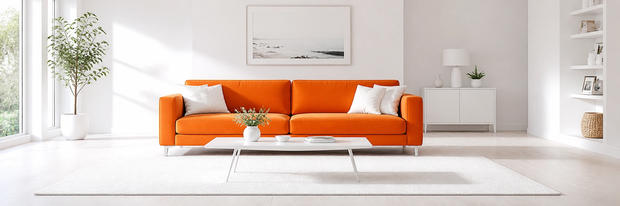 Orange sofa in white minimal room