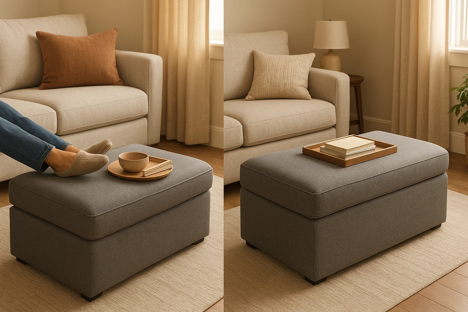 Versatile ottoman in living room setting