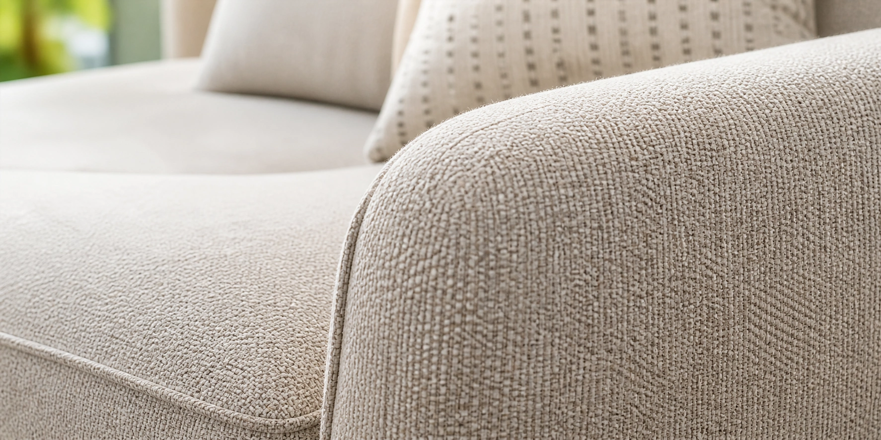 Close up of performance fabric weave on a modern sofa