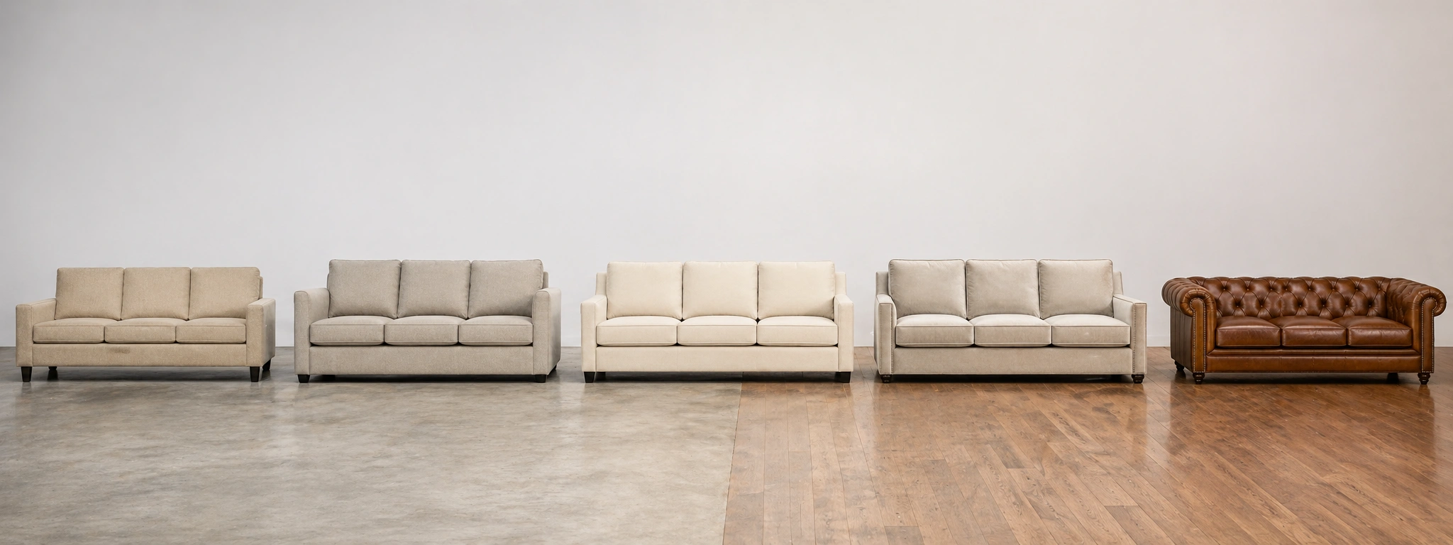 Sofa price spectrum from budget to luxury showing quality differences