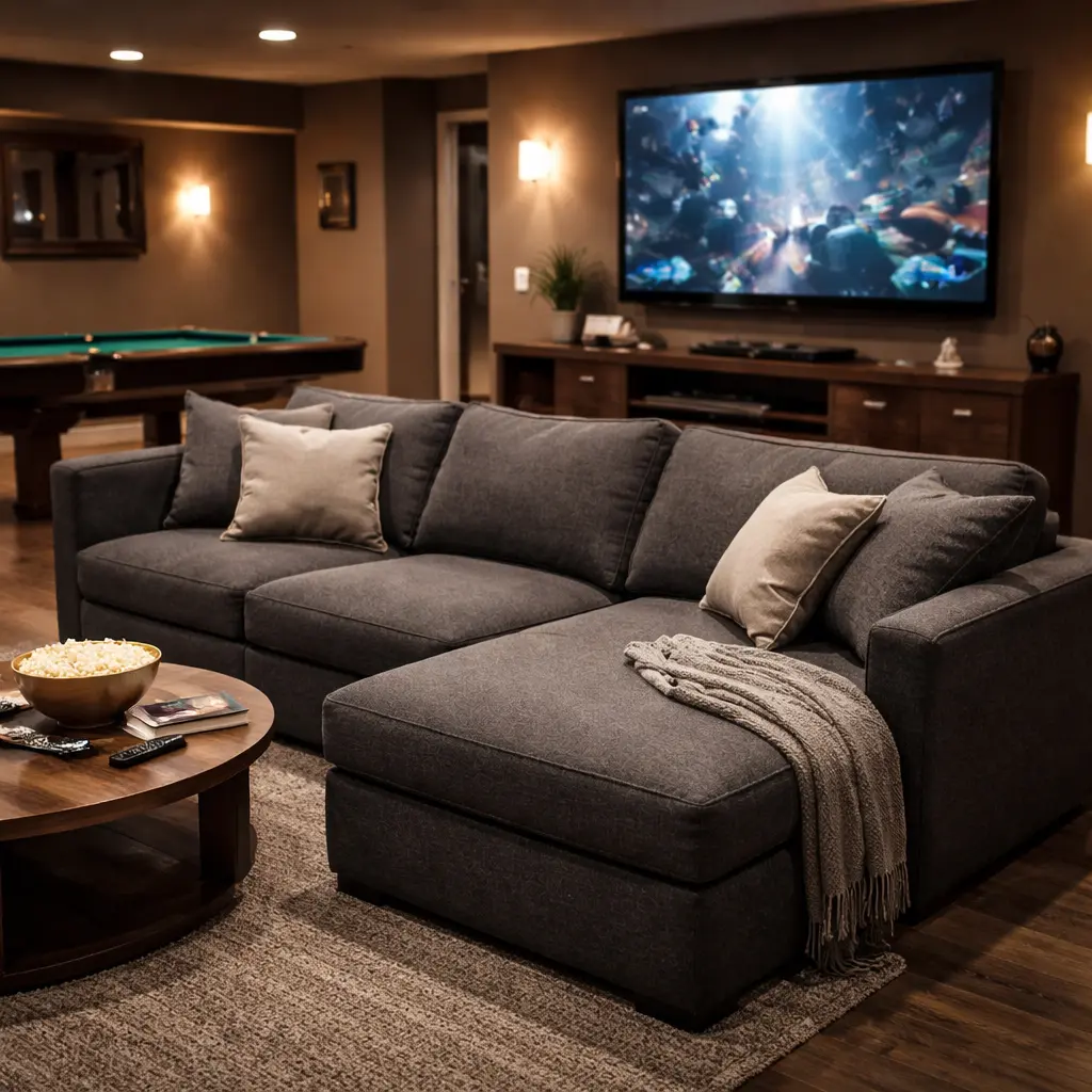 Basement rec room sofa
