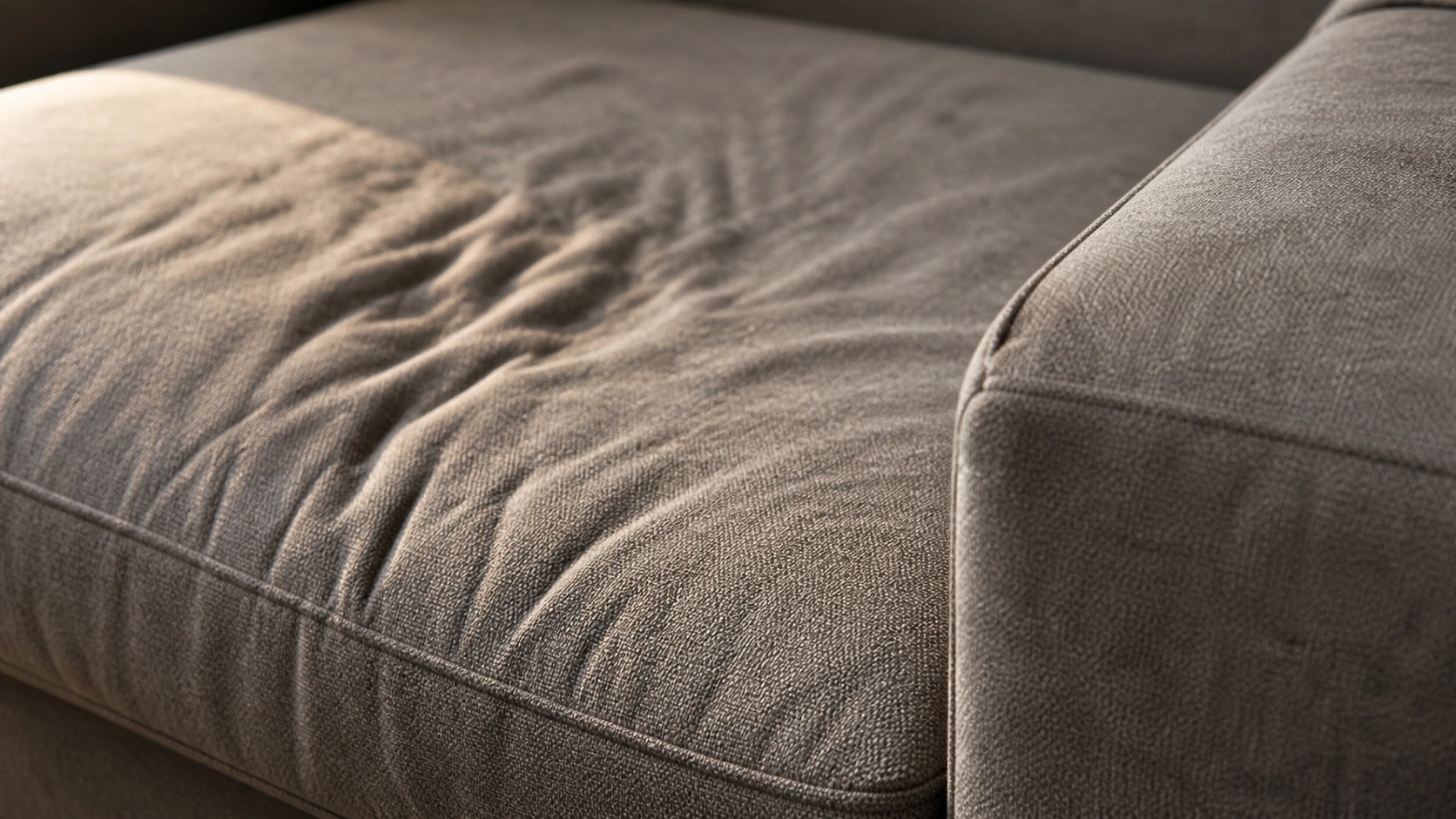 Close-up view of a sagging sofa cushion showing compression and loss of support