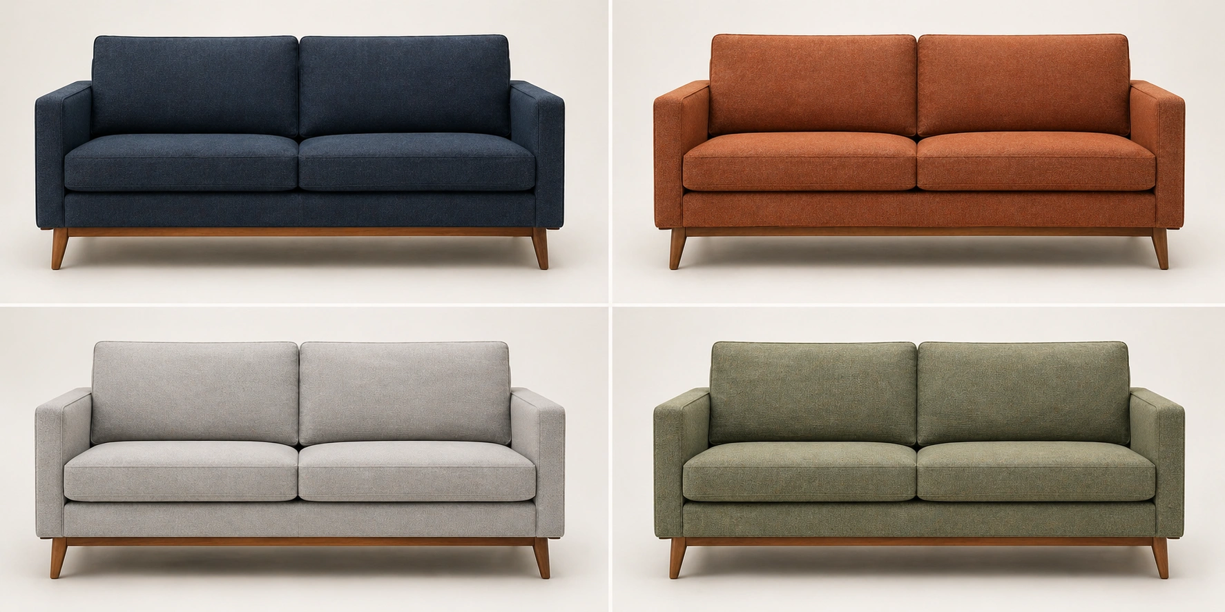 Semi-custom sofa showing multiple fabric color options for the same frame design