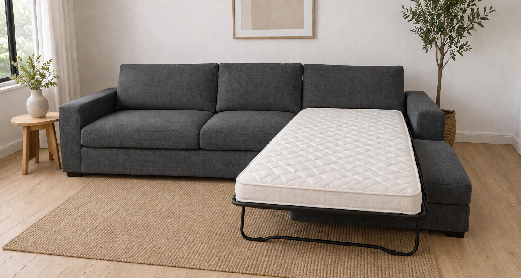 Sectional sleeper sofa with L-shape and pull-out bed