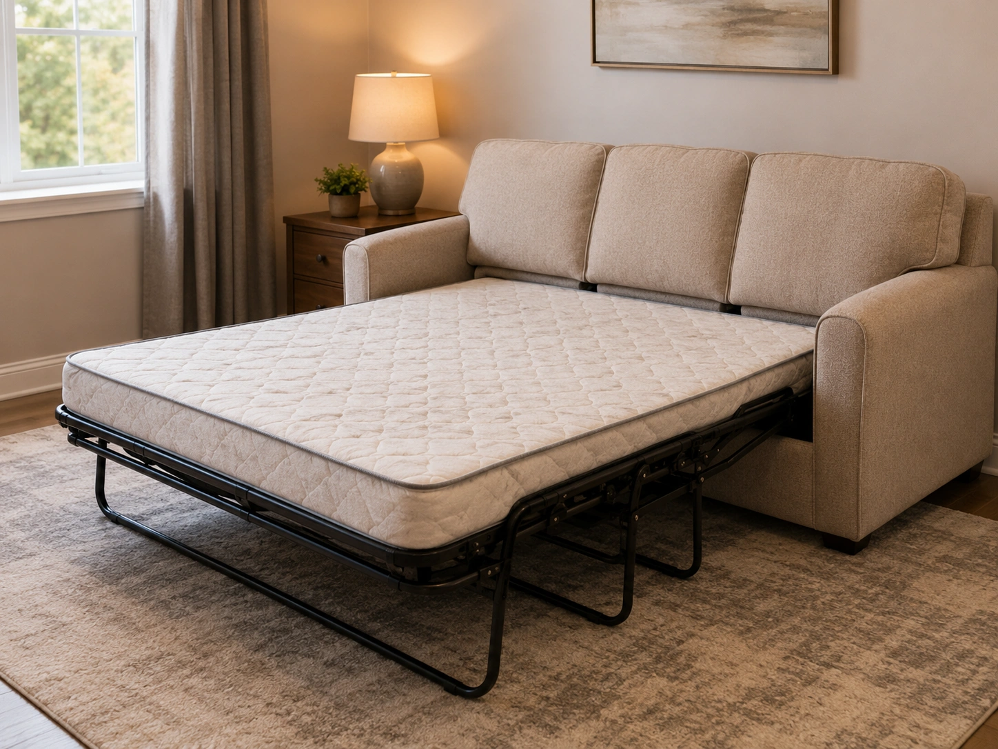 Sleeper sofa with mattress pulled out
