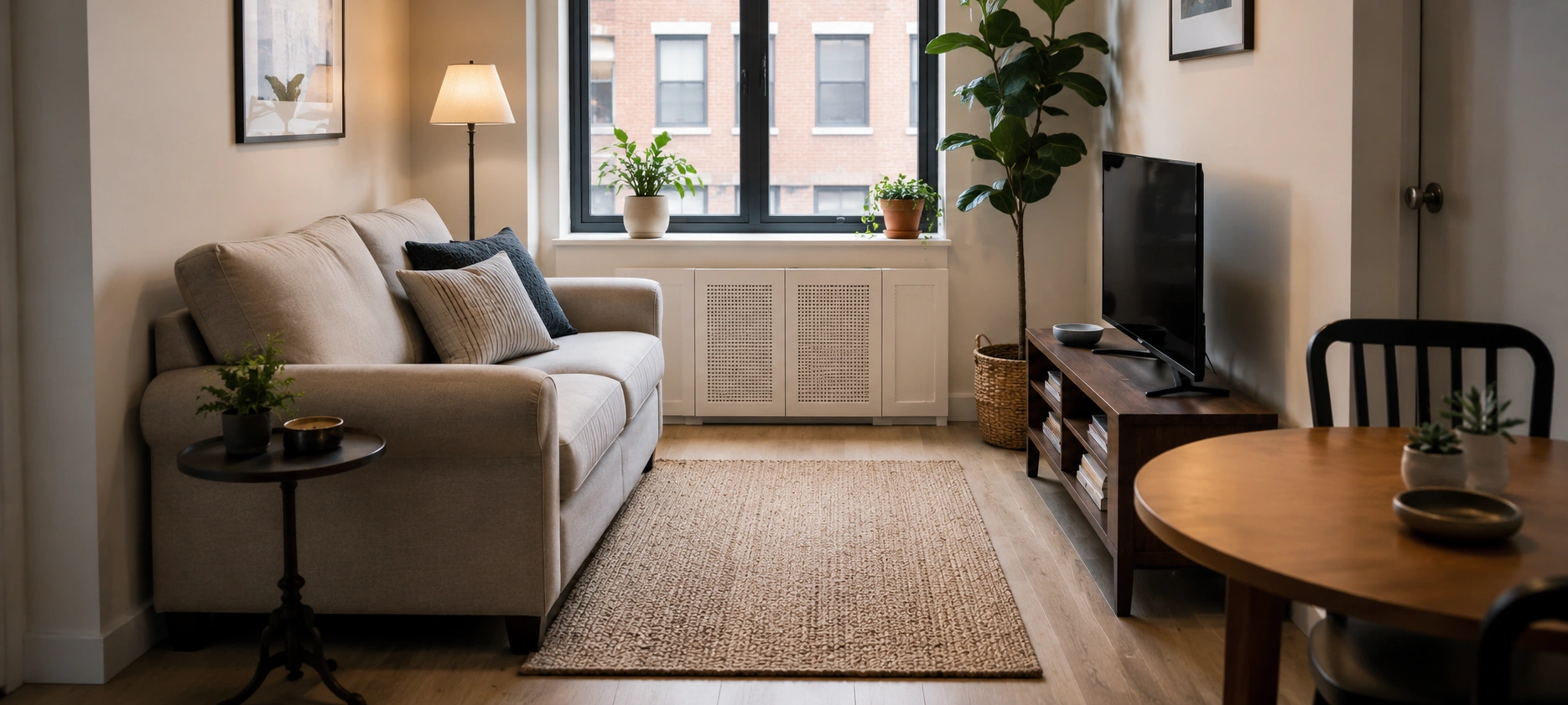 Traditional sofa in a small apartment living room