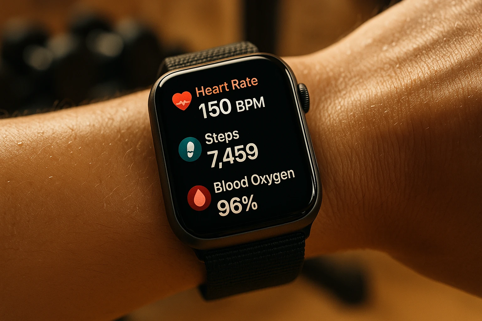 Person checking health stats on smartwatch