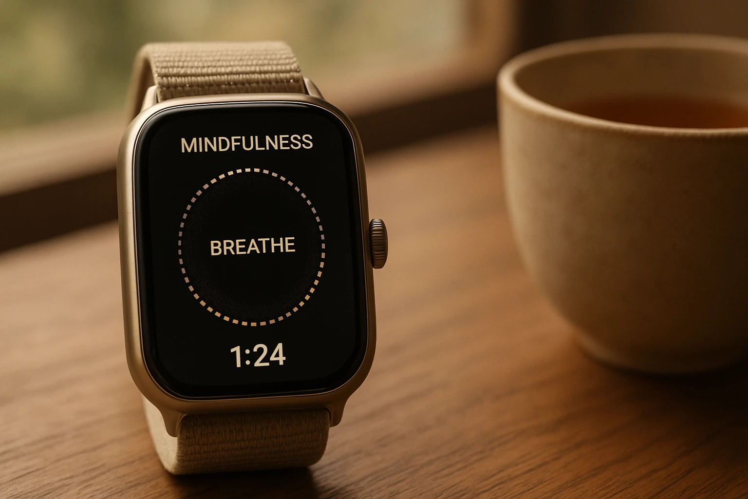 Smartwatch displaying breathing exercise