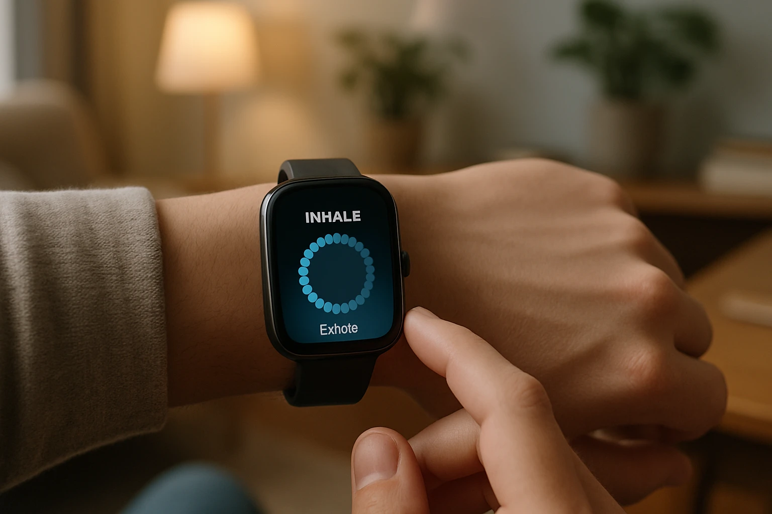 Person using smartwatch for stress relief