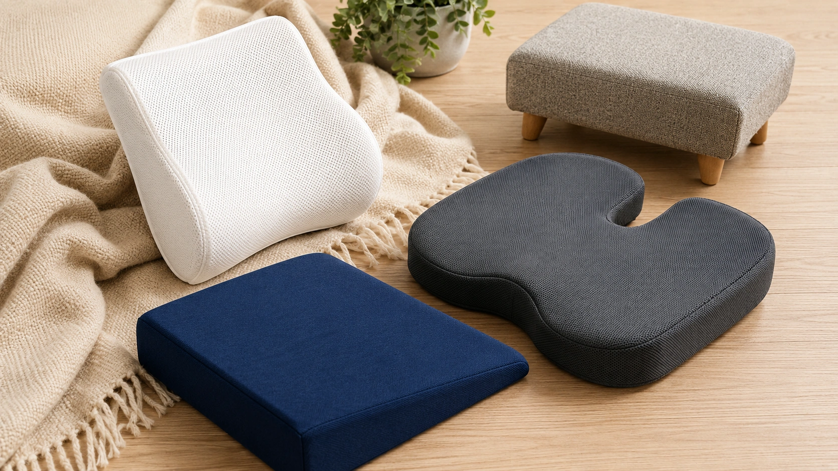 Collection of lumbar pillows, seat cushions, and support accessories for sofa back pain relief