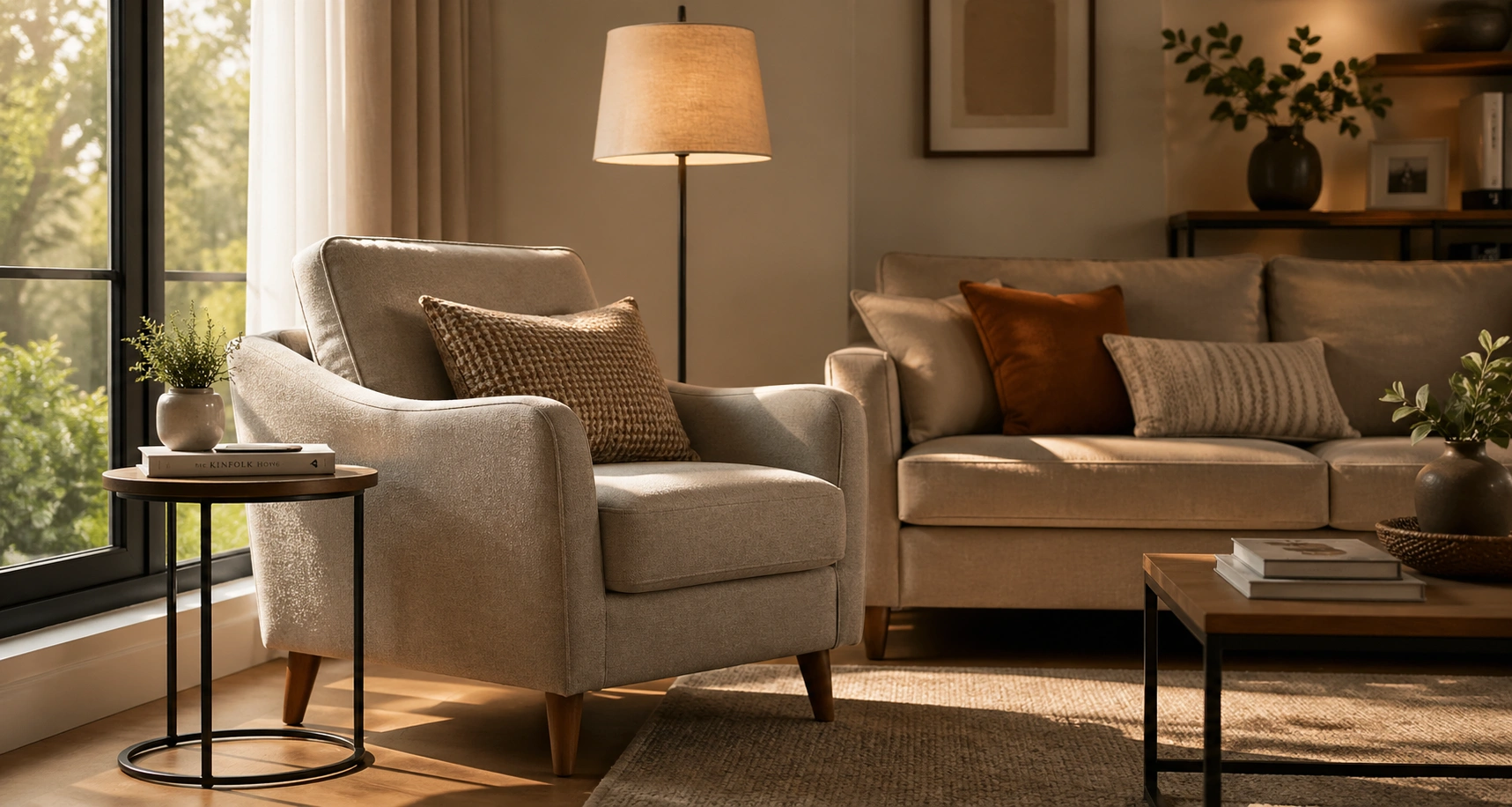 Sofa chair placed in a modern living room beside a window