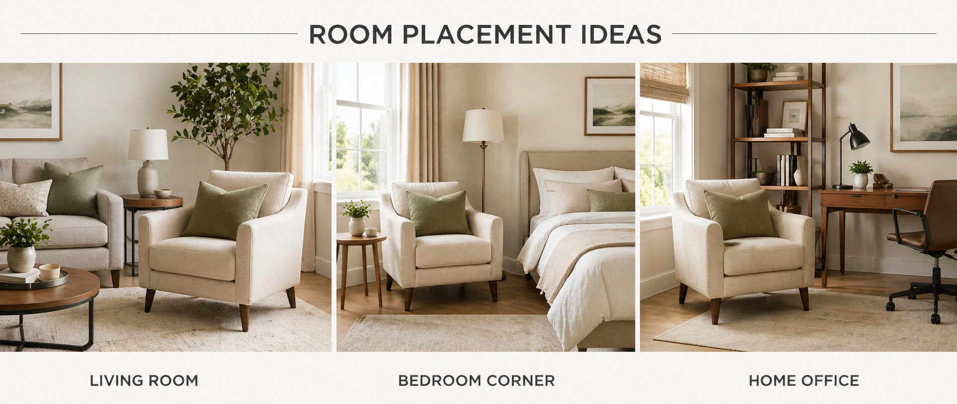 Multiple room layout examples showing sofa chair placement options