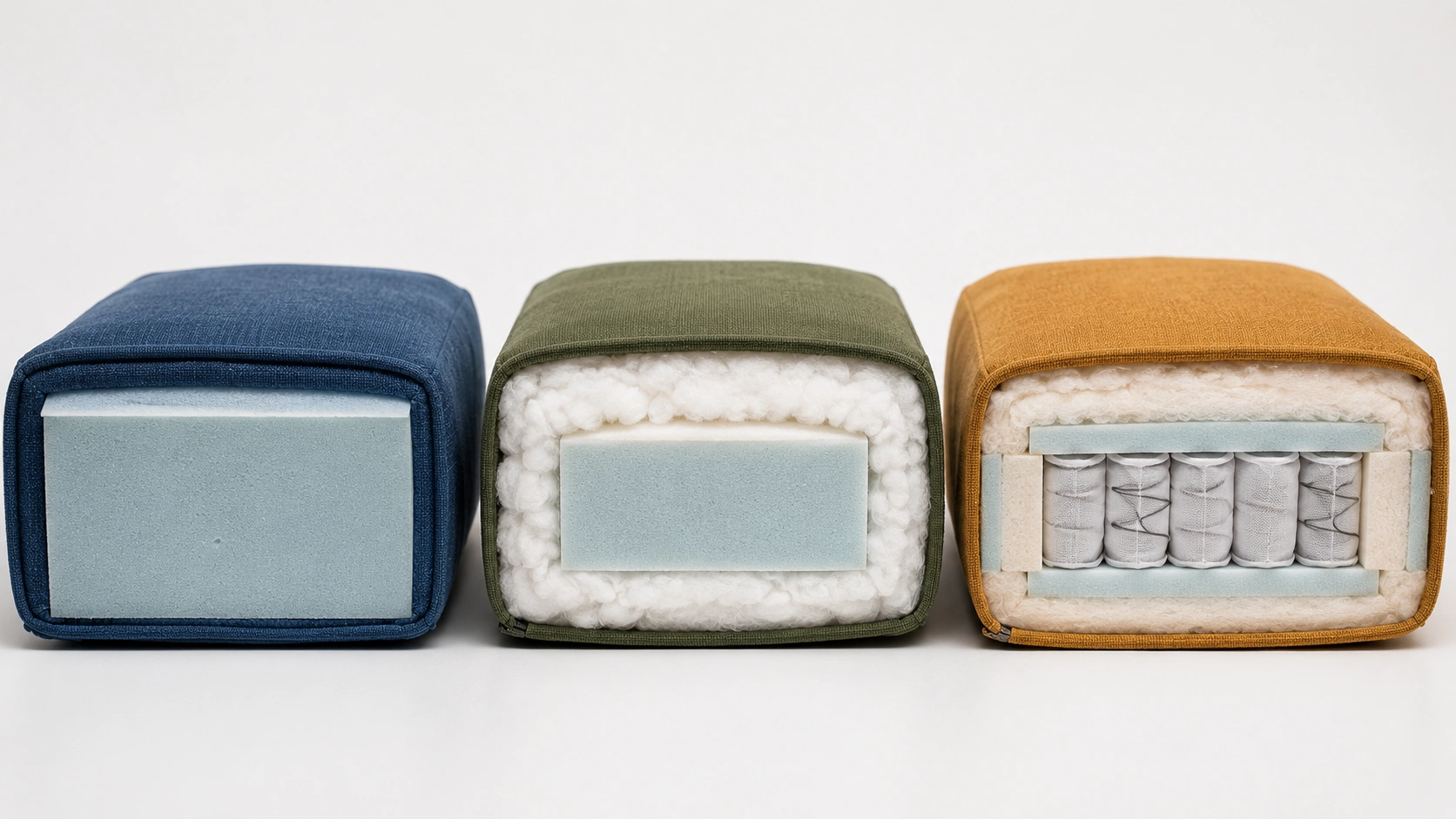 Cross-section comparison of different sofa cushion fill types and their effect on seat depth feel