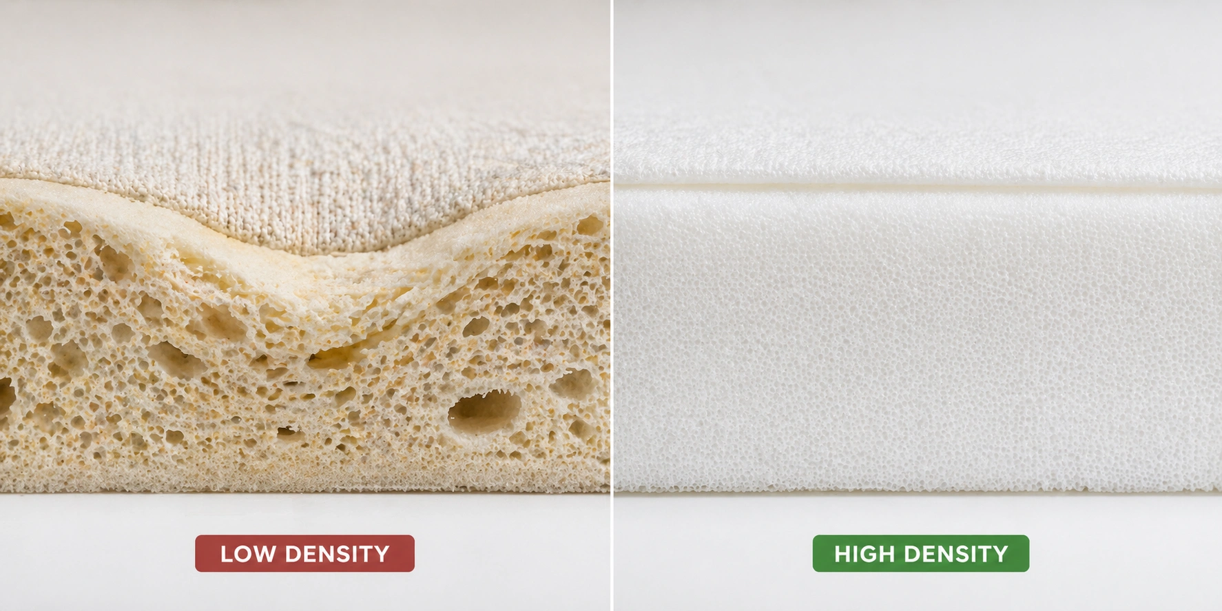 Visual concept of high vs low density foam durability