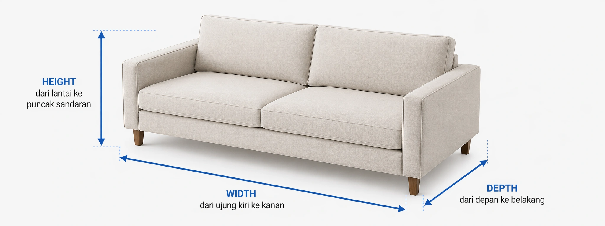Diagram showing sofa width depth and height measurements