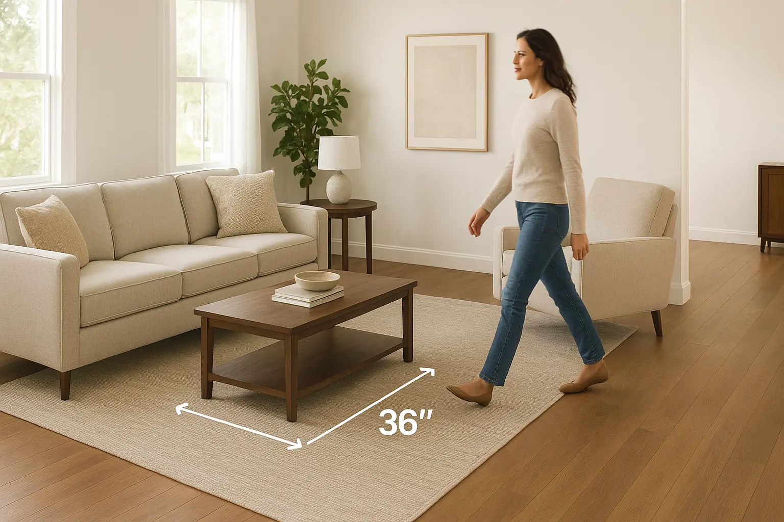 Proper walking pathways around sofa furniture