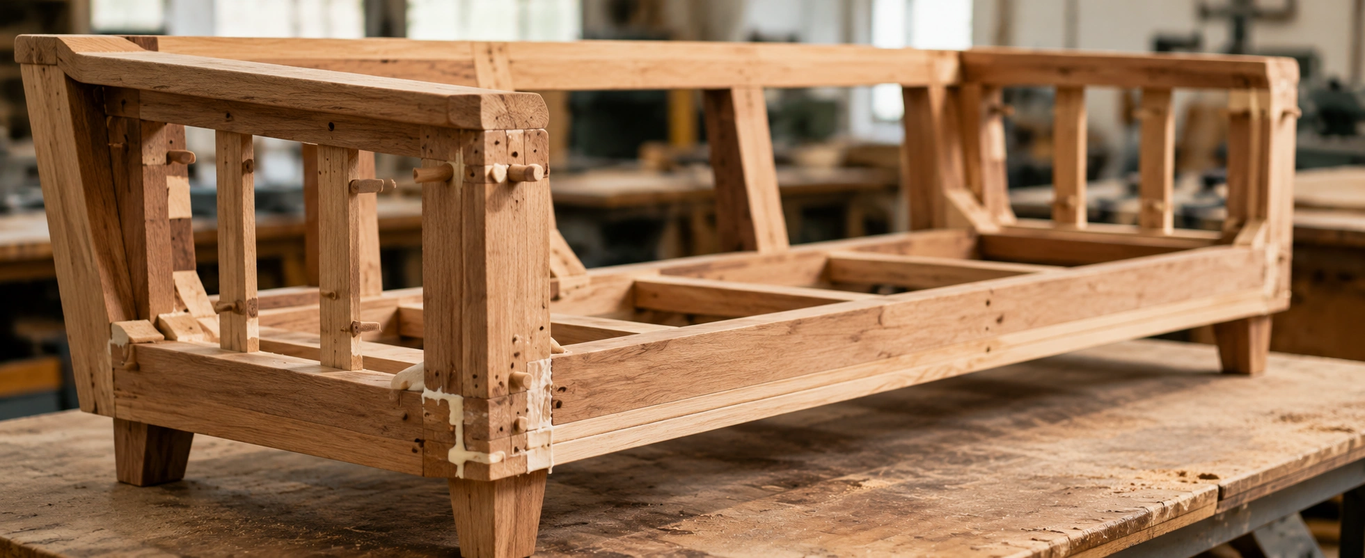 Sofa frame construction showing kiln-dried hardwood quality