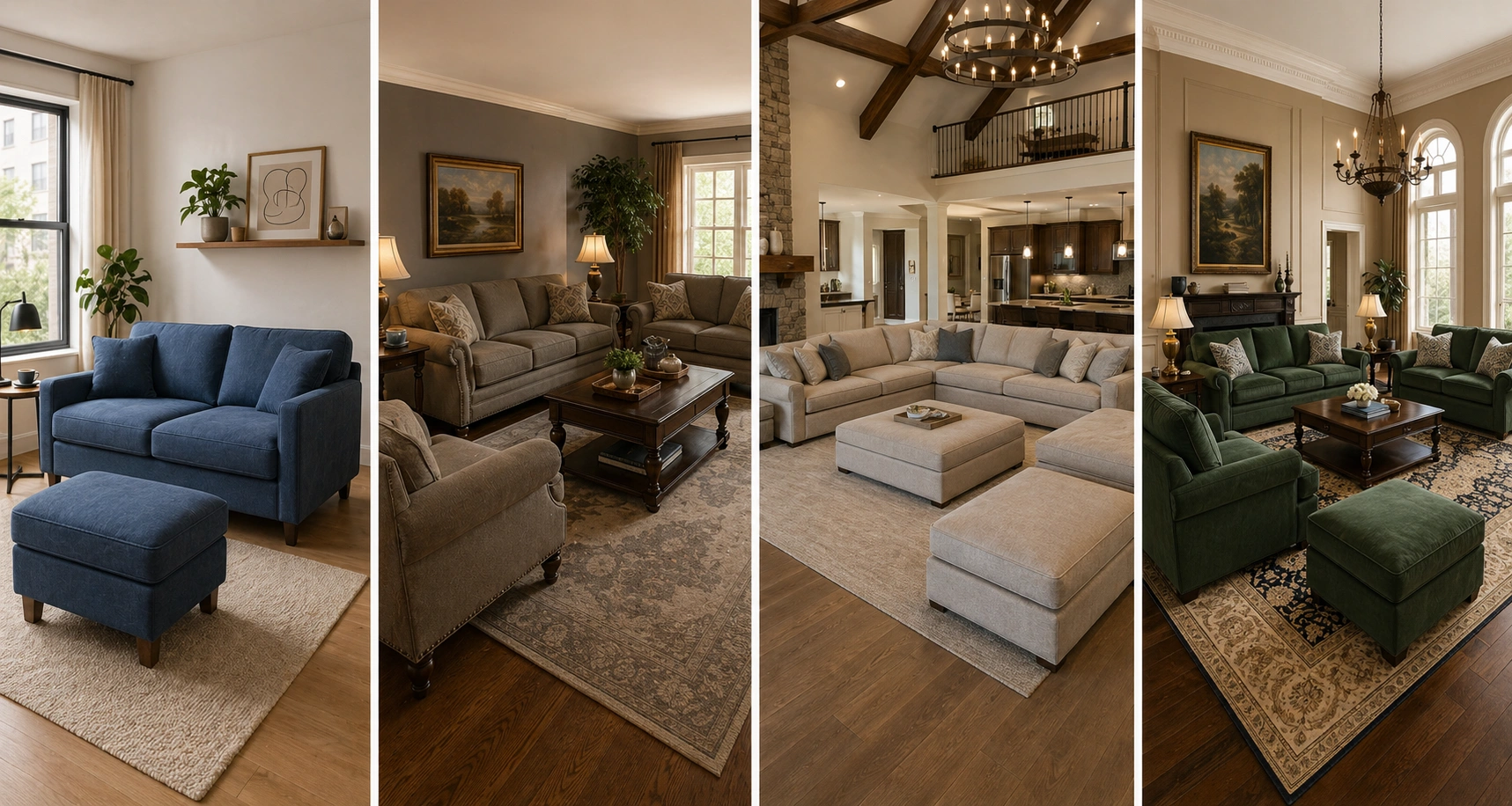 Different sofa set configurations compared side by side