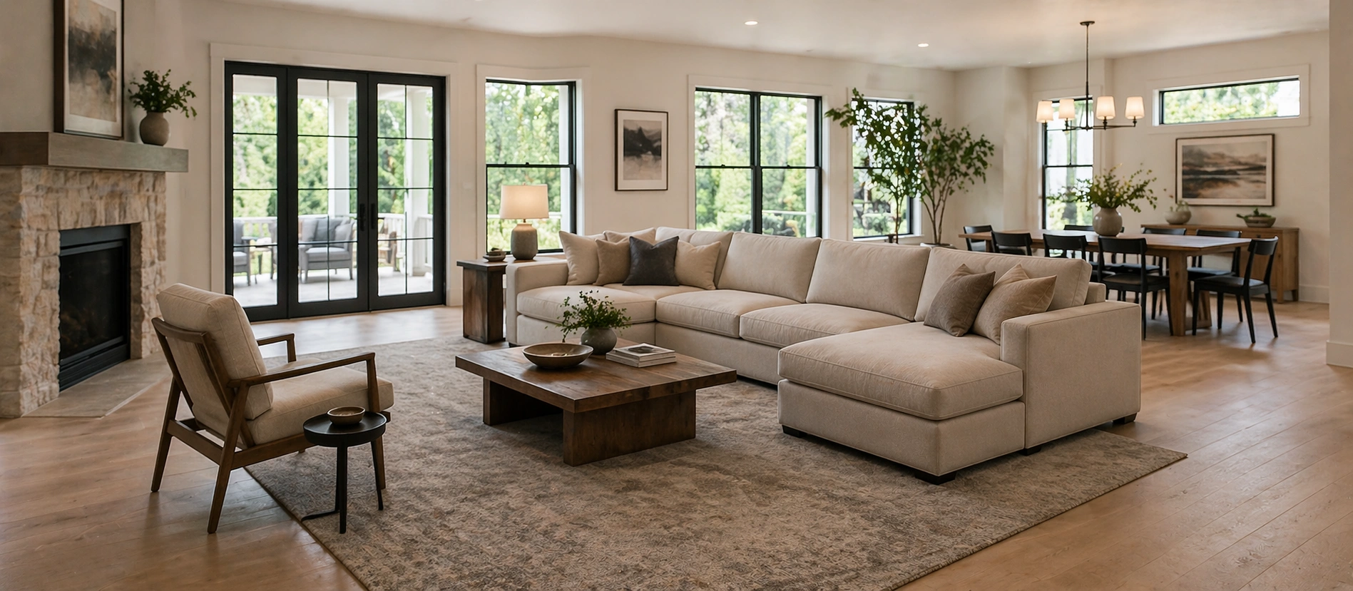 Sectional sofa in a large spacious living room