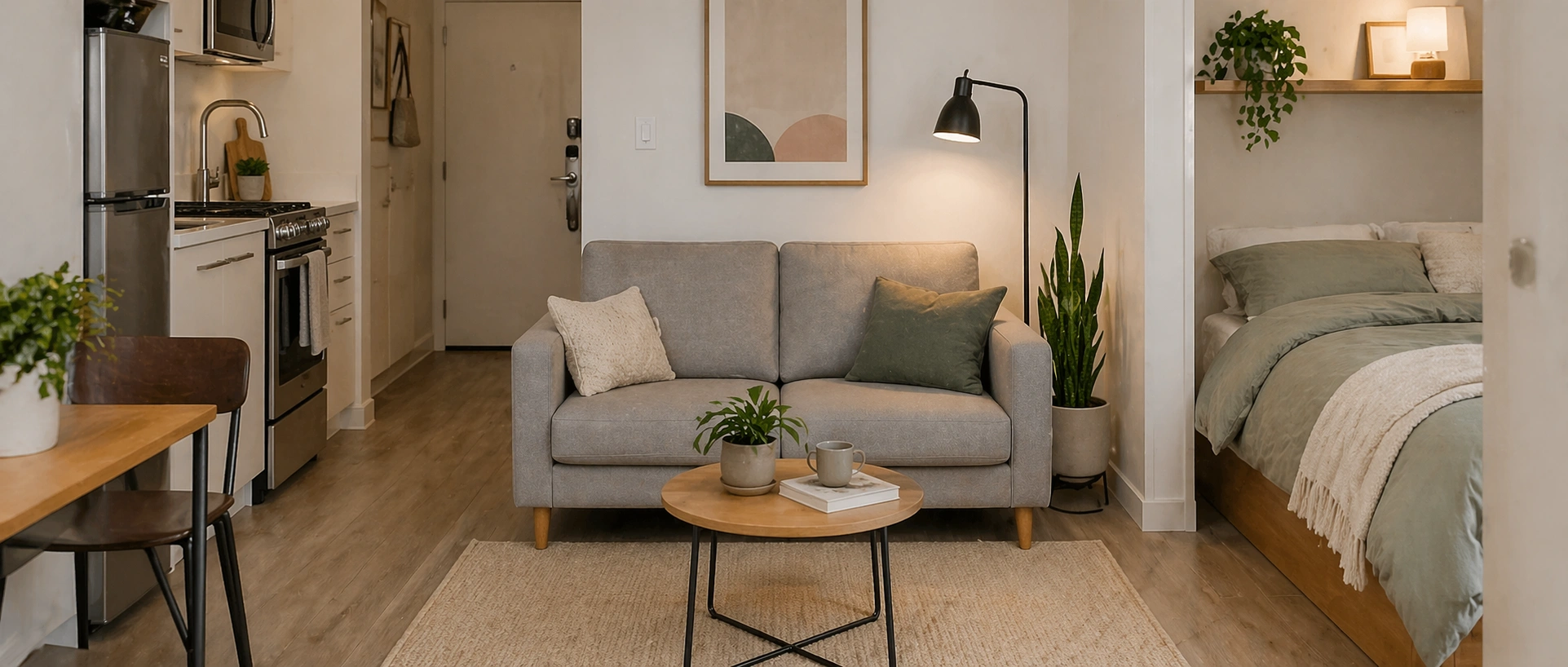 Compact sofa in a small apartment living room