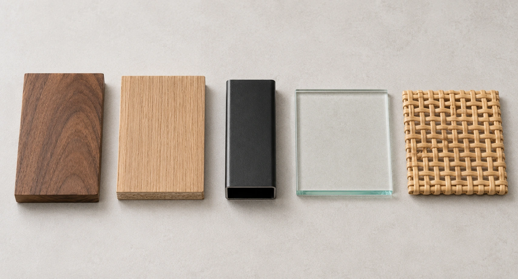 Close-up comparison of wood metal and glass sofa table materials