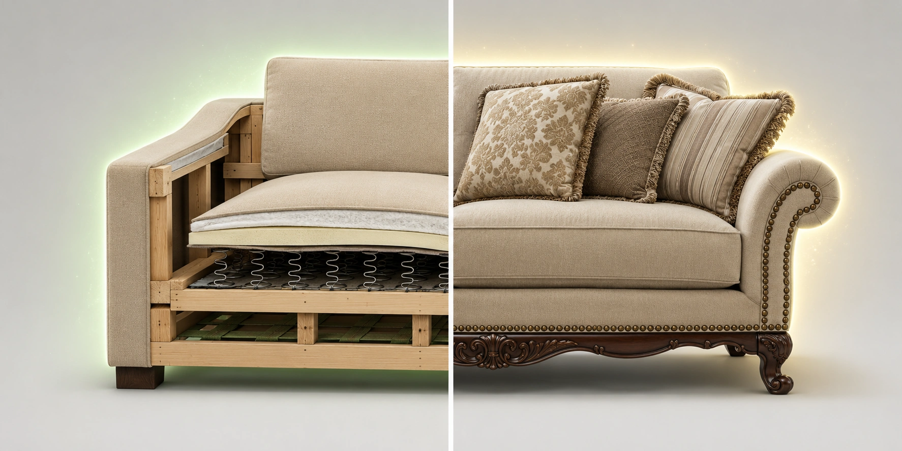 Guide showing where to save and where to splurge when buying a sofa