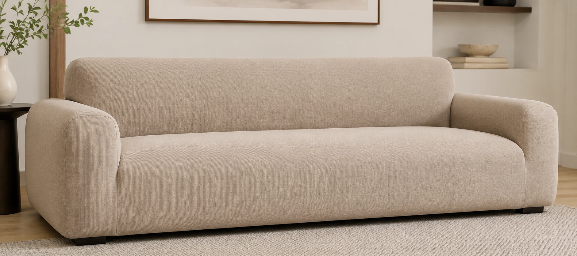 Stretch fitted sofa cover on a modern couch