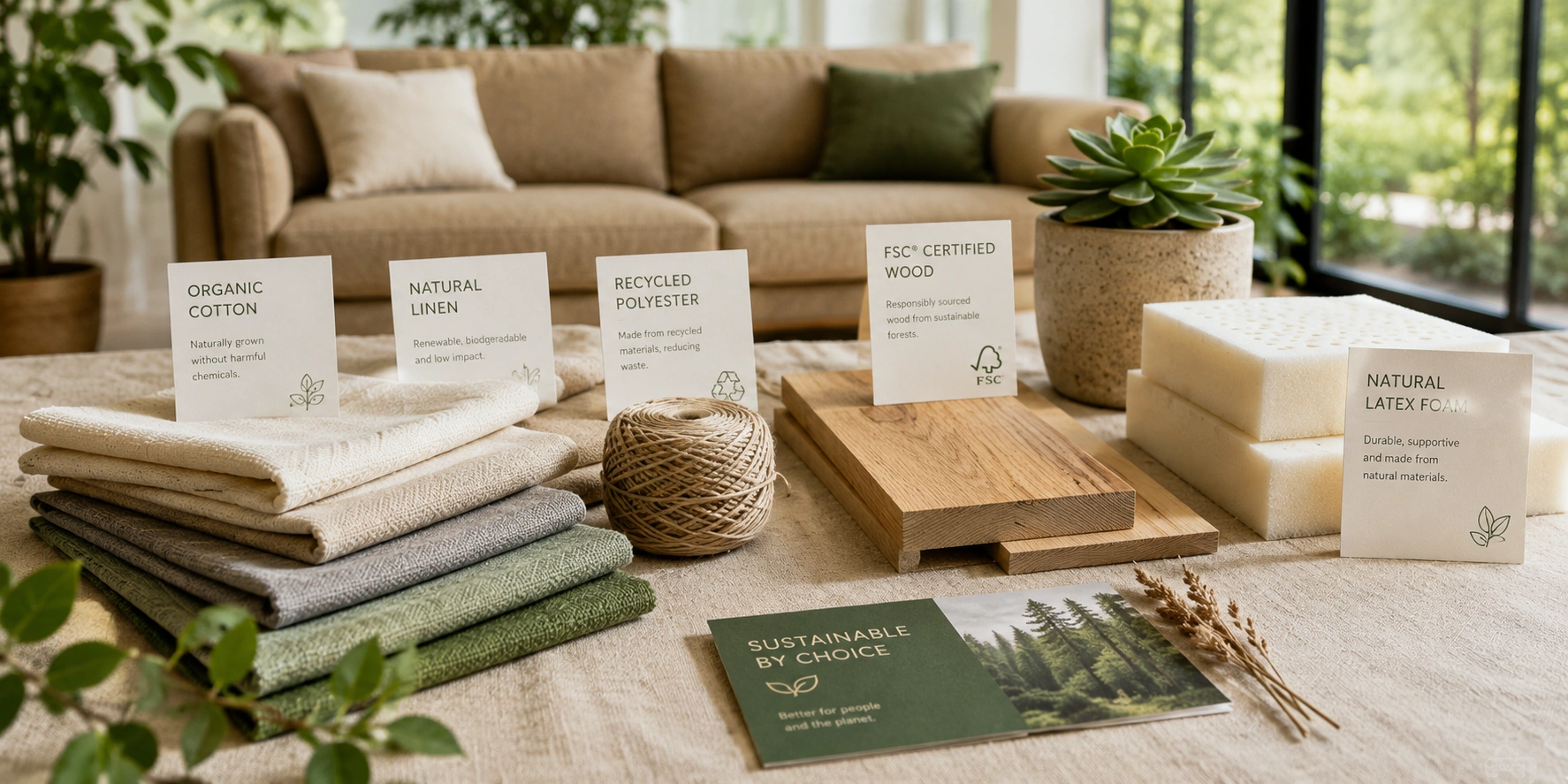 Eco-friendly sustainable sofa made with natural materials and certified fabrics