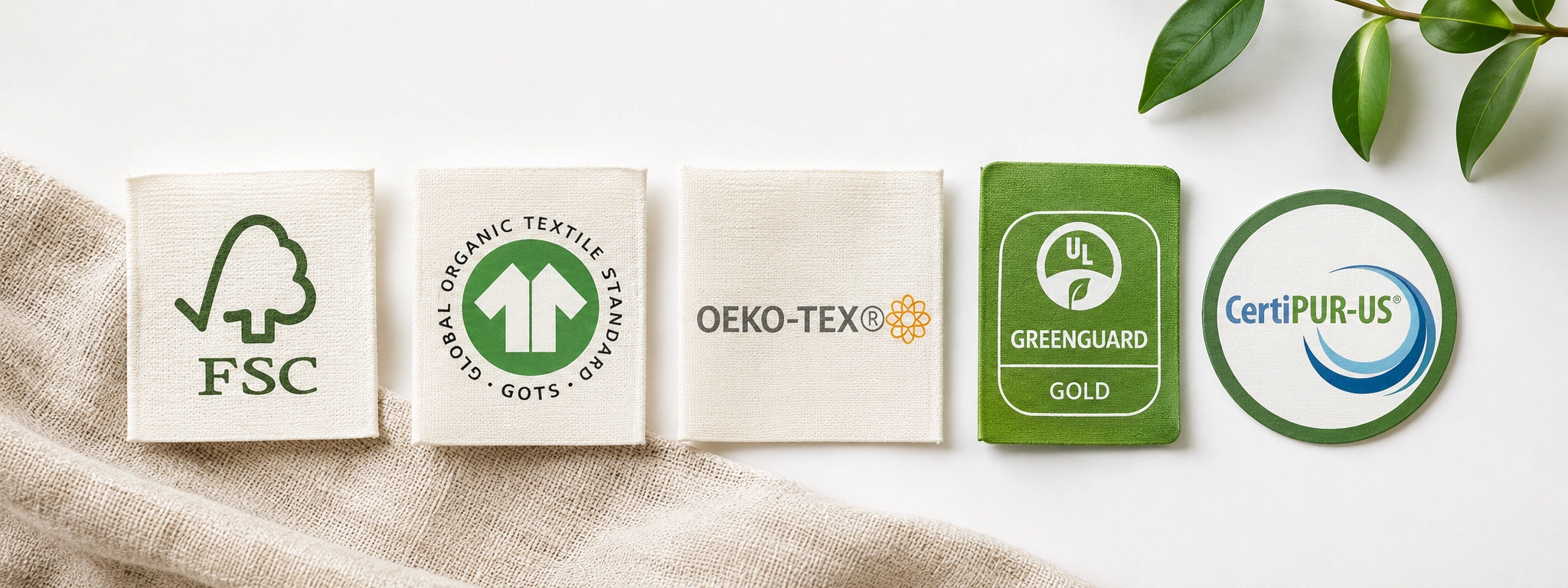 Eco certifications for sustainable sofas including FSC GOTS OEKO-TEX