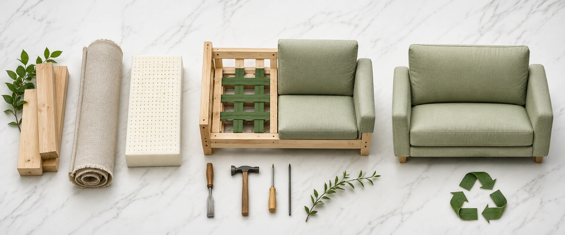 Sustainable sofa lifecycle from raw materials to recycling