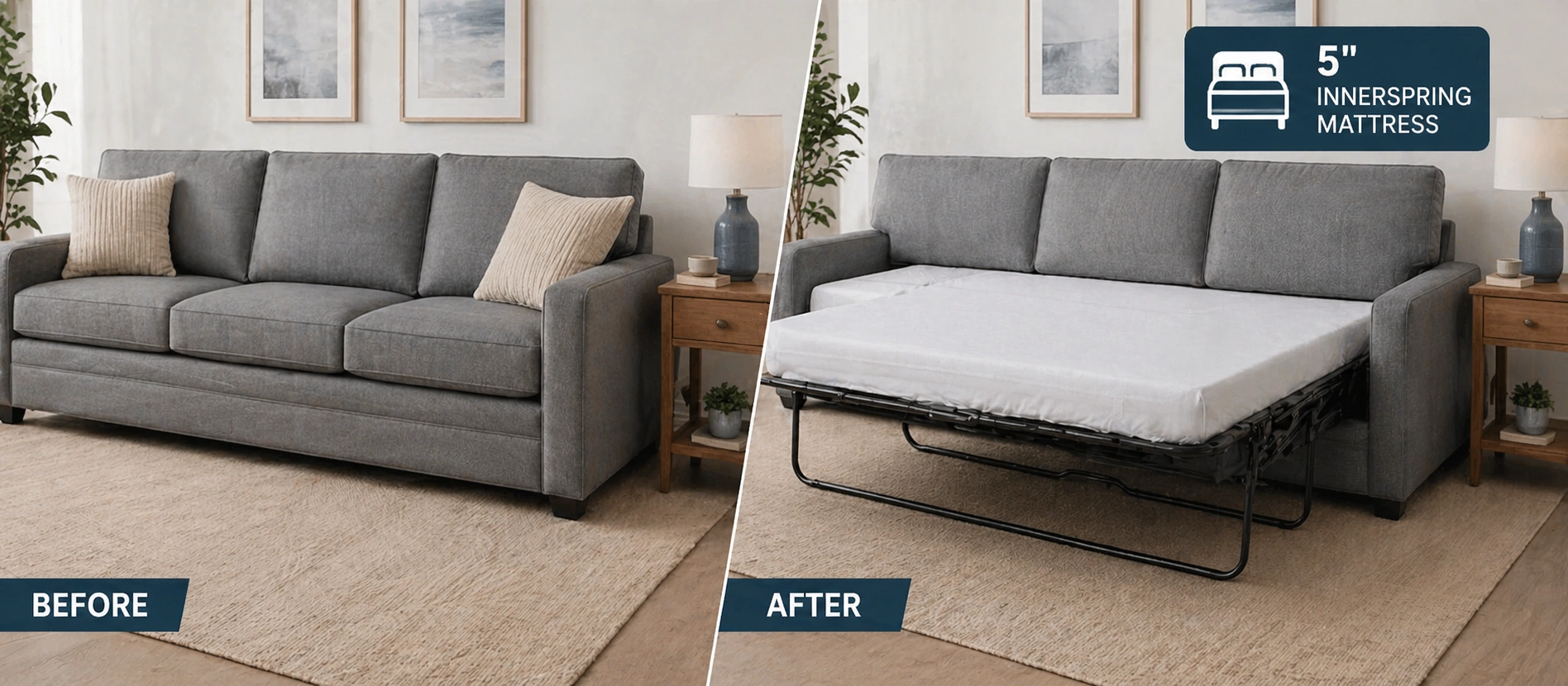 Sleeper sofa with pull-out mattress for overnight guests