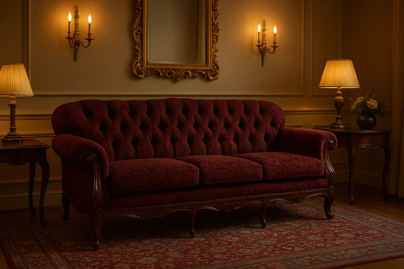 Traditional classic sofa with rolled arms