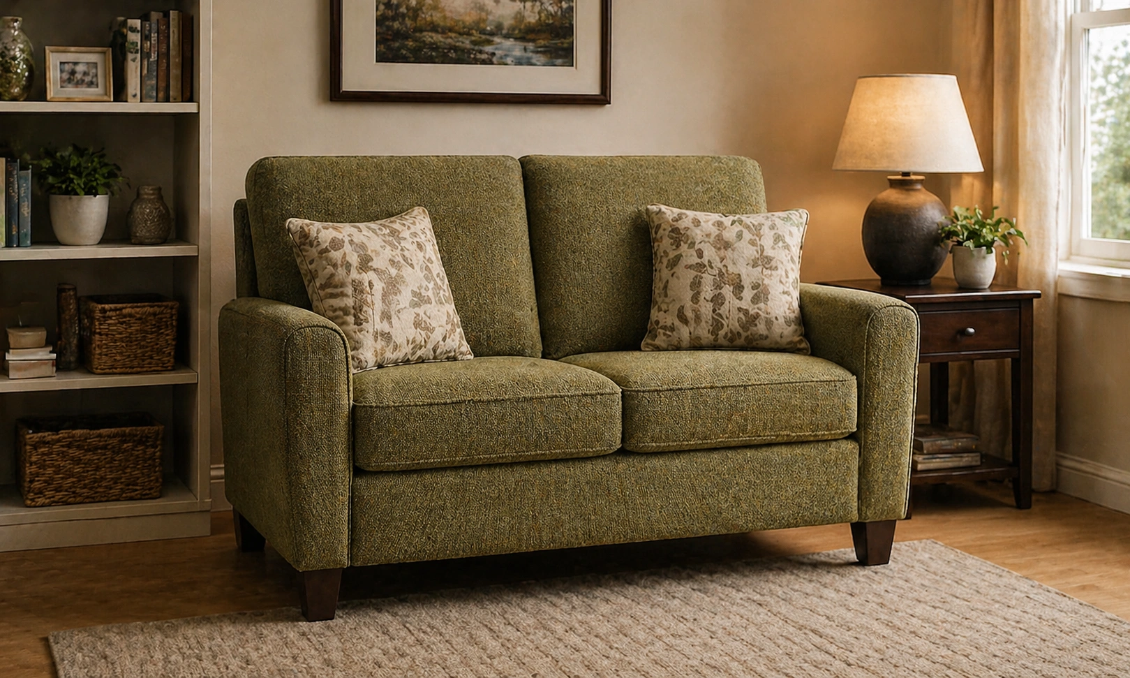 Compact two-seater loveseat with easy entry design for seniors