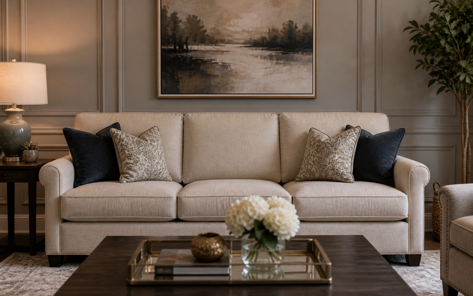 Elegant sofa in a primary living room setting