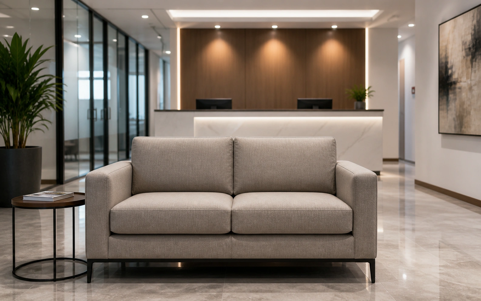 Professional sofa in a modern office reception area