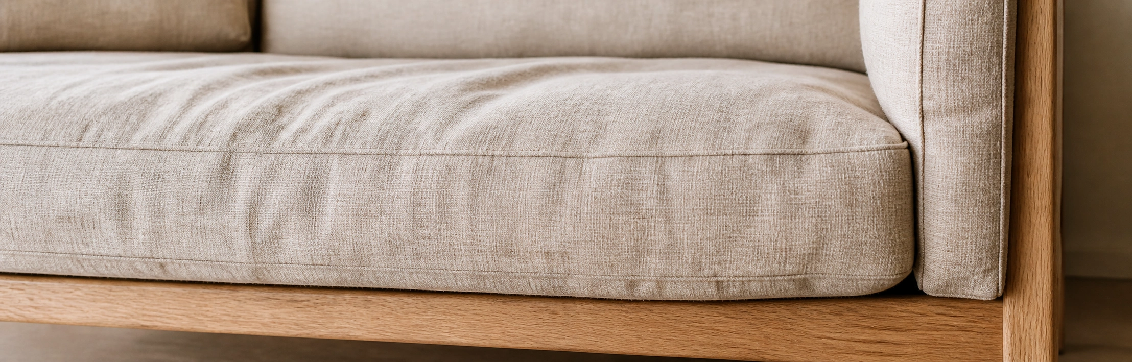 Natural linen fabric on a vintage Scandinavian sofa