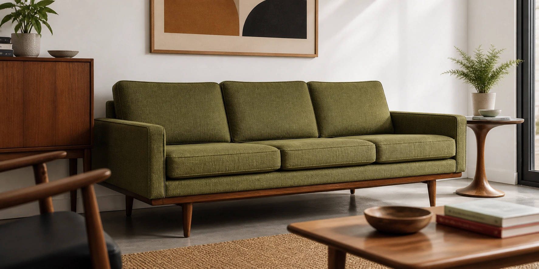 Mid-century modern vintage sofa with tapered wooden legs