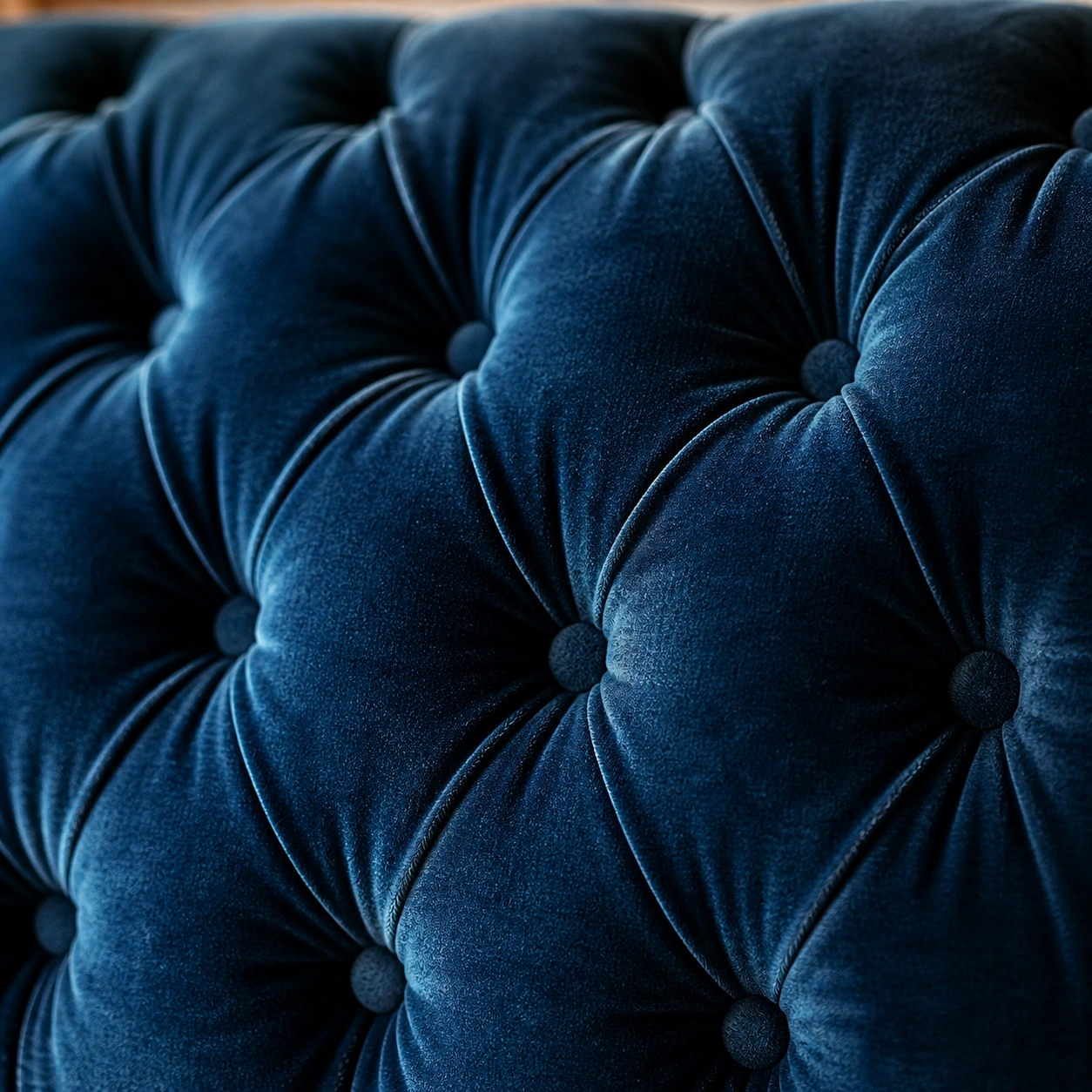 Close-up of tufted upholstery on a vintage sofa