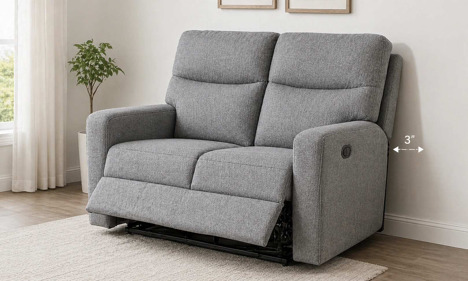 Wall hugger recliner sofa that requires minimal clearance for reclining